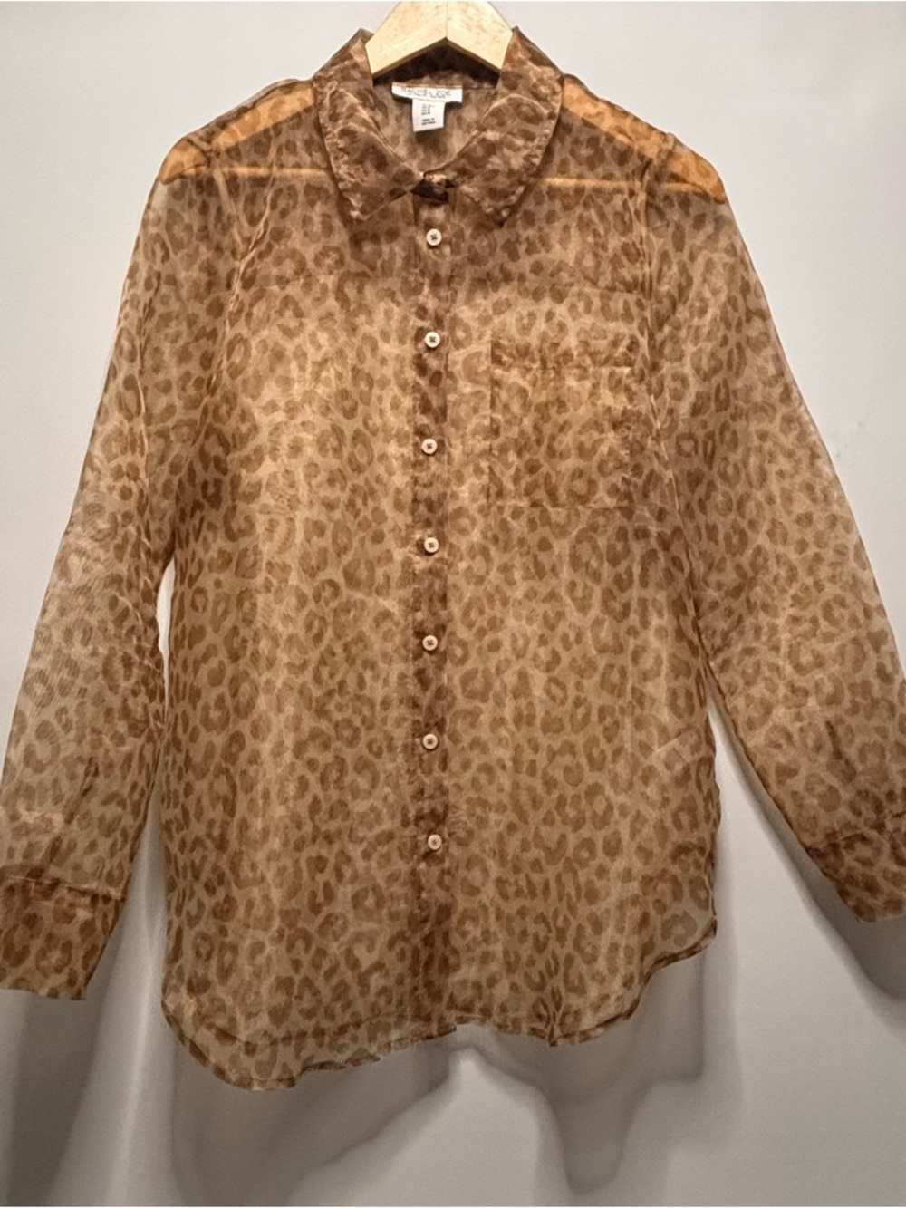 Rachel Zoe Leopard Print Sheer Organza Button Up Blouse Oversized Top Womens M